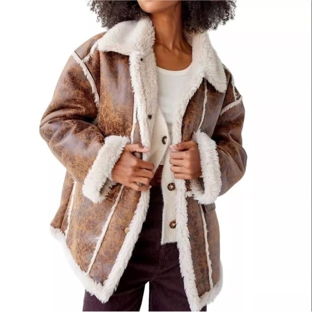 Urban Outfitters Brown Faux Jacket with Sherpa Lining